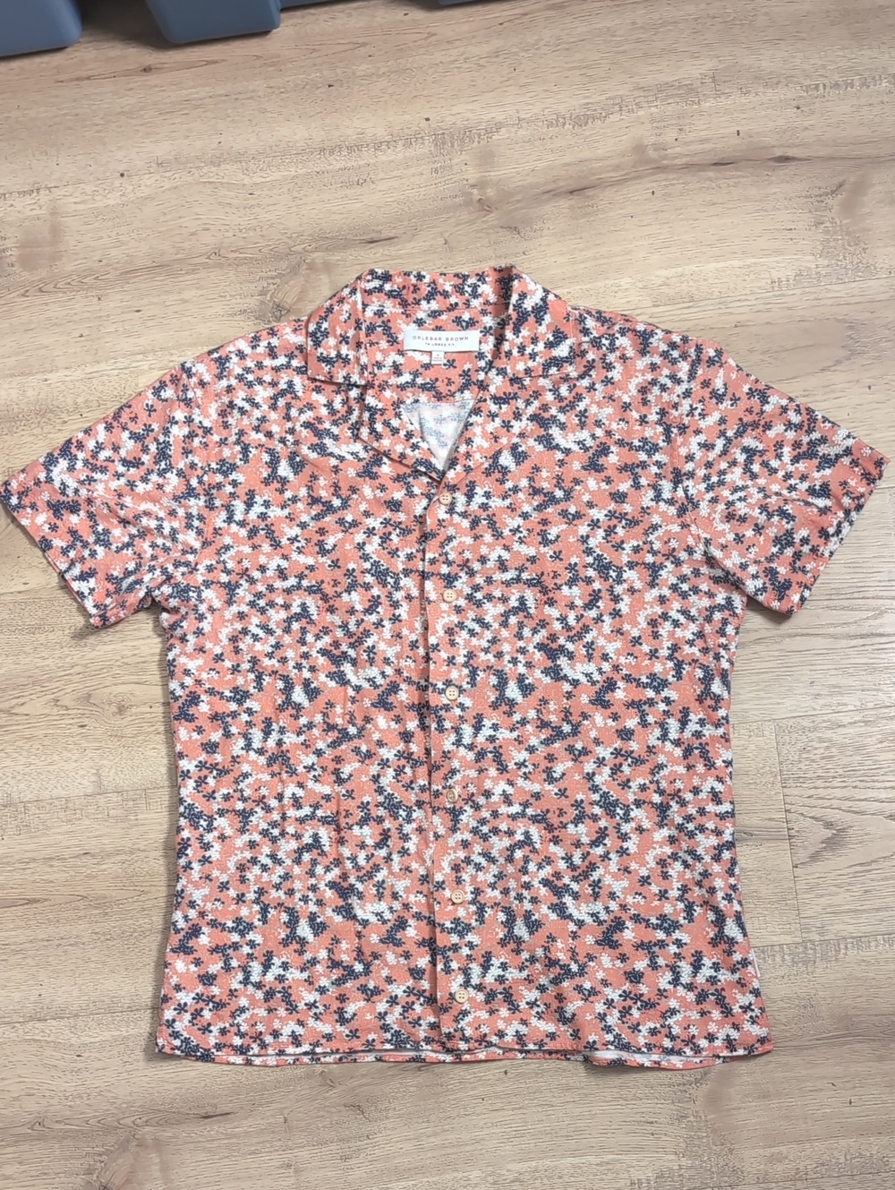 Orlebar Brown Coral and Navy Floral Short Sleeve Shirt